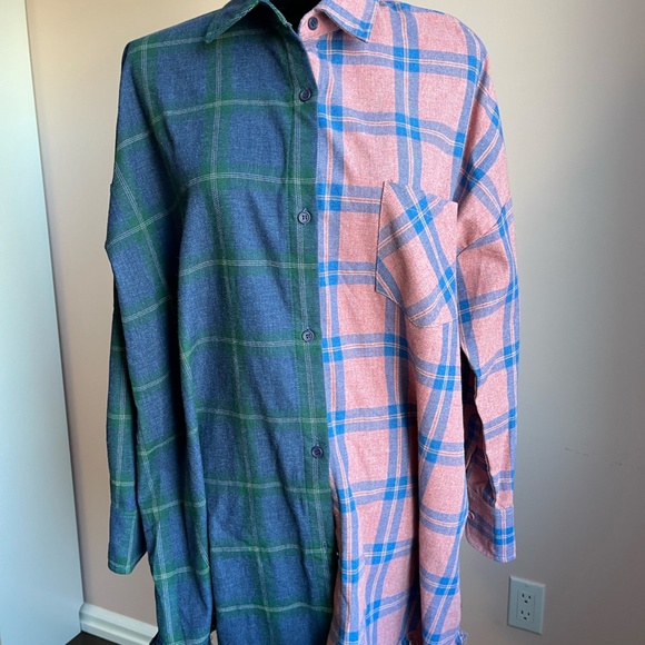 JANE PLUS ONE OVERSIZED PLAID SHIRT  SIZE M NEW - Picture 1 of 5